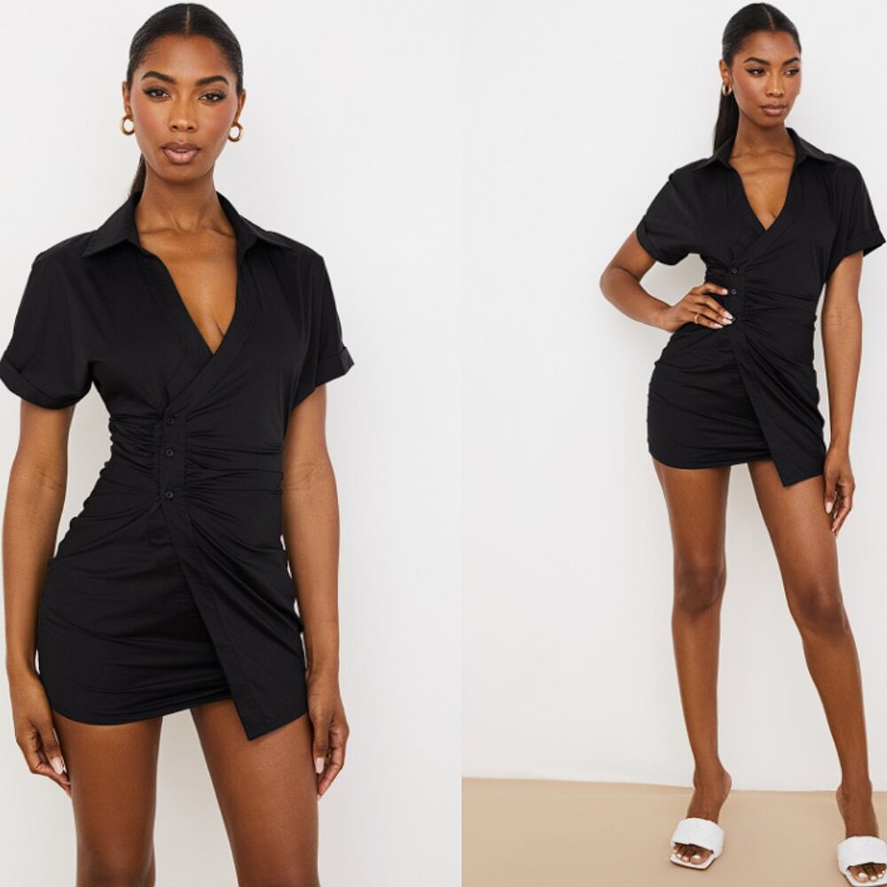 House of CB 'Sophia' Black Wrap Shirt Dress NWT
